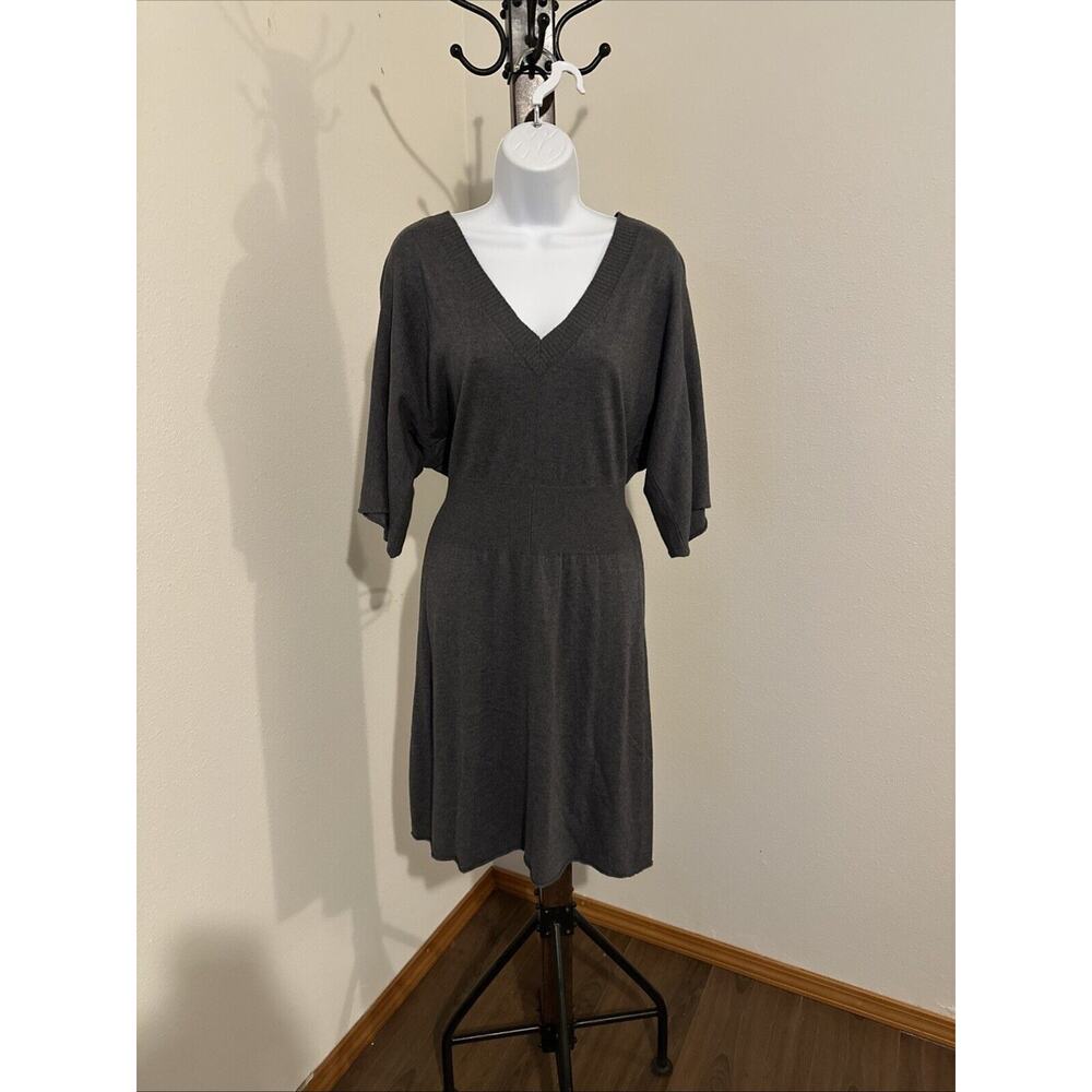 Gray Aoyama Itchome V-Neck Knit Dress with Dolman Sleeves - Size M